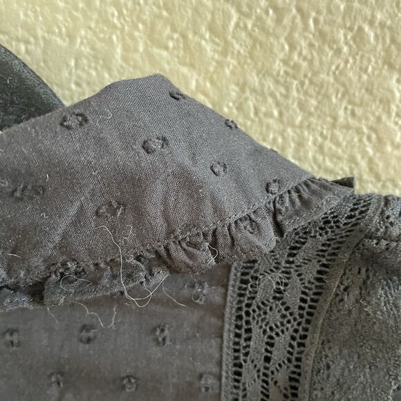 Farm Rio Blouse XS Black Romantic Swiss Dot Ruffle Button Up Victorian Boho - Picture 9 of 16